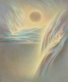 ⓒtamie okuyama<br>《シリーズわたる：天脈》<br>銅箔キャンバスに油彩 73.0 × 60.5cm 1998
