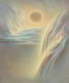 ⓒtamie okuyama<br>《シリーズわたる:天脈》<br>銅箔キャンバスに油彩 73.0 × 60.5cm 1998