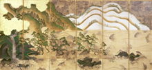 重要文化財 日月山水図屏風(左隻)<br>金剛寺蔵 室町時代 16世紀