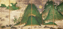重要文化財 日月山水図屏風(右隻) <br>金剛寺蔵 室町時代 16世紀